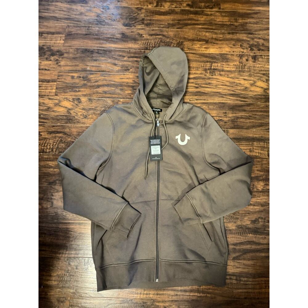 True Religion Hoodie Men's Brown Buddha Logo Seal Full Zip Up Sweatshirt Sz:L